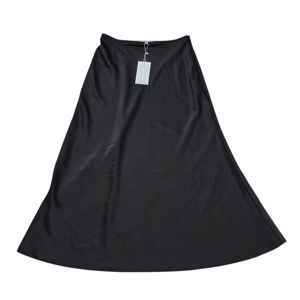 Antonio Melani Blakely Satin Skirt Womens 4 Black Midi A-Line Formal Minimalist